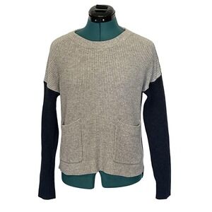 Madewell Sweater Womens Small Gray Navy Colorblock Pocket Knit Crewneck Pullover